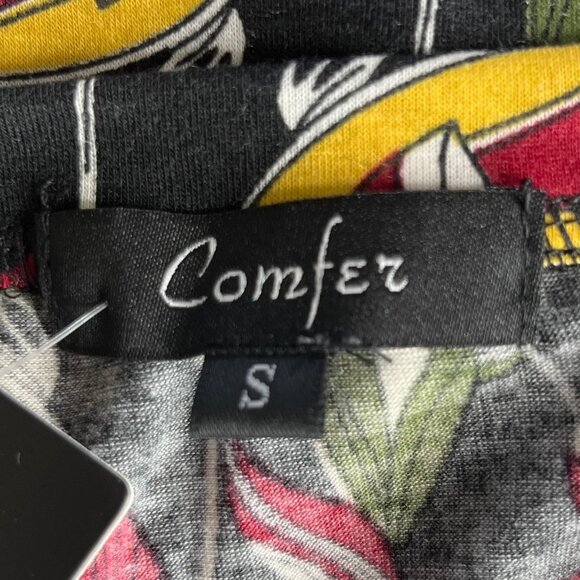 Comfer Dress Womens Small Black Floral New Short Tunic Twee Mini - Picture 6 of 8